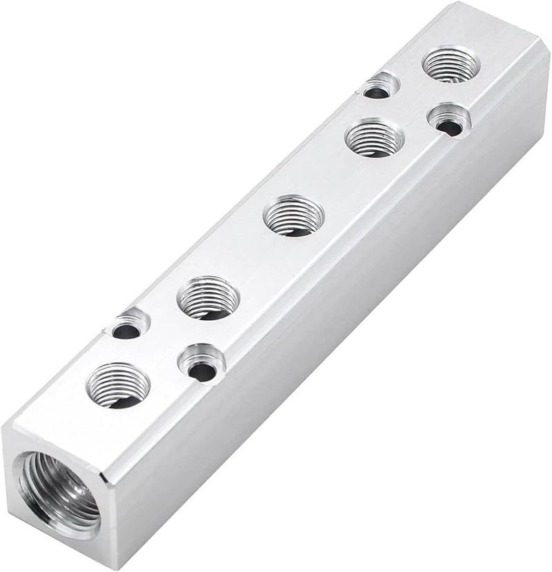 Iceyon 5 Way Pneumatic Manifold Air Distribution Block, Aluminum Alloy Air Compressor Manifold Distribution Block, G1/2 Supply Port, G1/4-Inch Output Port (5 Way 7 Port) - Image 5
